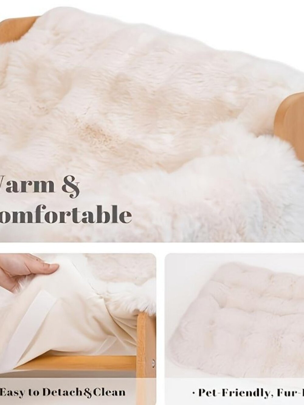 Cat Sofa Bed, Soft Plush Pet Couch with Removable Washable Cover, Non‑Slip Bolst - Picture 4 of 10